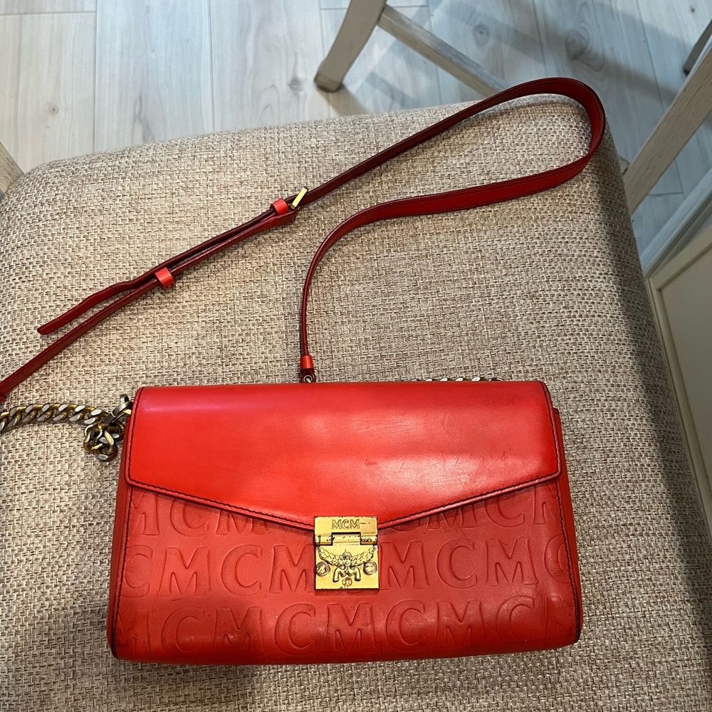 MCM Scarlet Crossbody Bag with Gold Accents